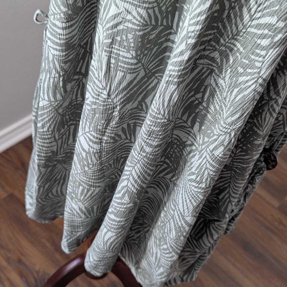 Kaktus Leaf Print Midi Dress Coastal Grandma Beachy Vacation Cruise Lagenlook - Picture 11 of 15